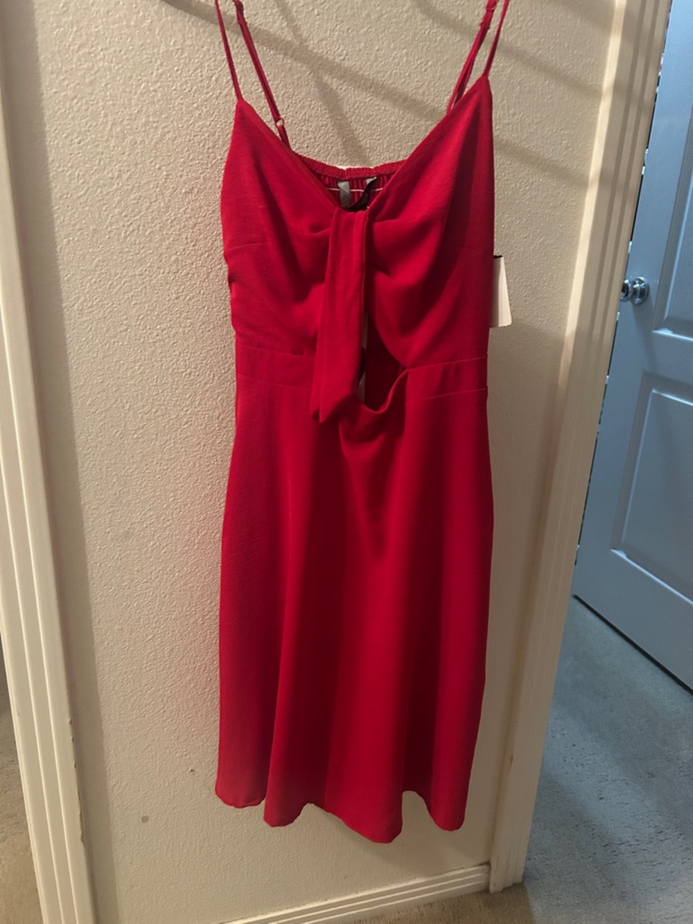 Red Spaghetti-Strap Tie-Front Dress